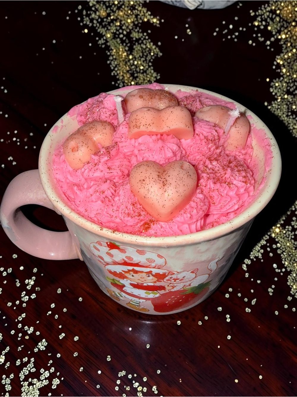 Handmade Strawberry Shortcake Mug Cherry Soy Candle 2 Wick - Picture 7 of 7